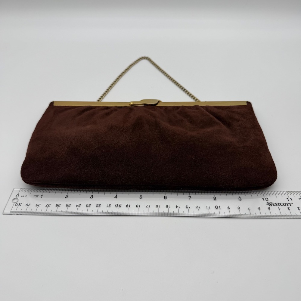 Vintage Harry Levine Handbag Suede & Chocolate Brown Suede Evening Clutch Gold - Picture 3 of 9
